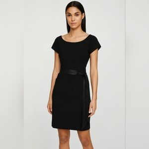 ✈️ Theory Saloma Rave Black Viscose Blend Belt Crew Neck Front Pockets Dress M
